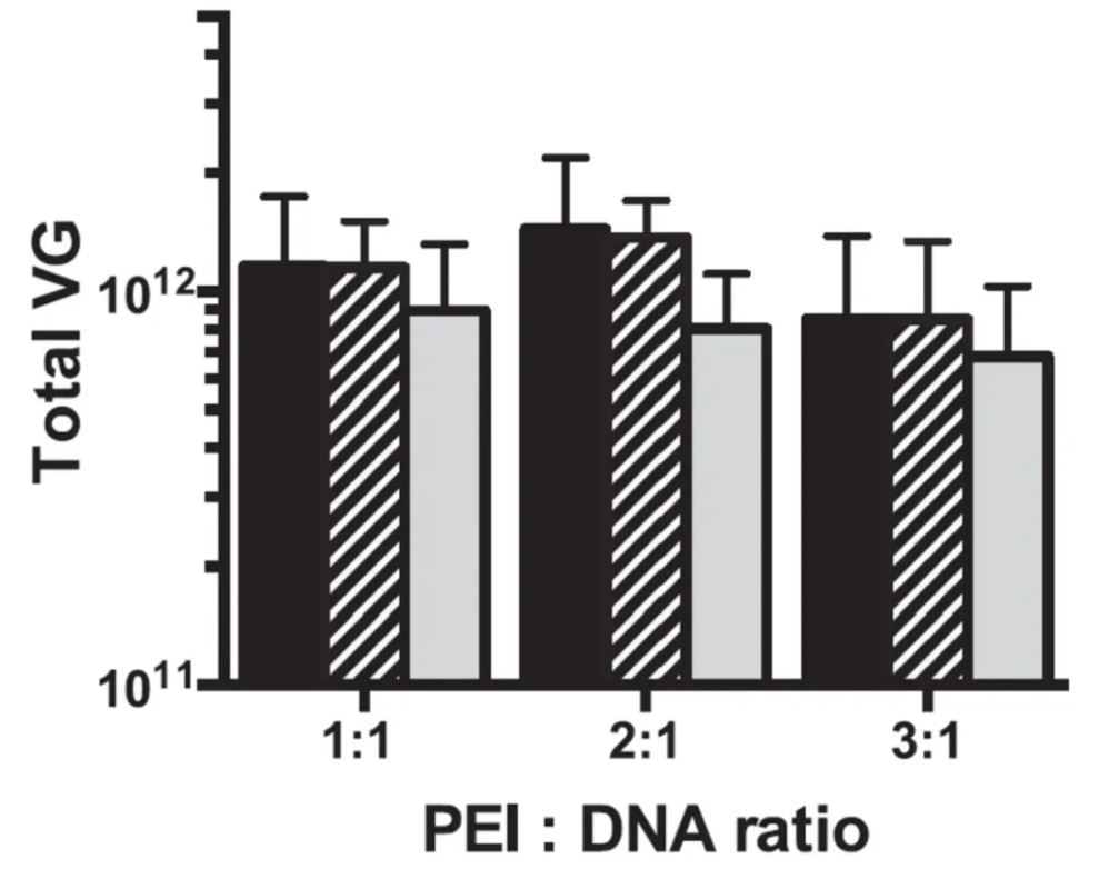 不同DNA:PEI比率对转染效率的影响