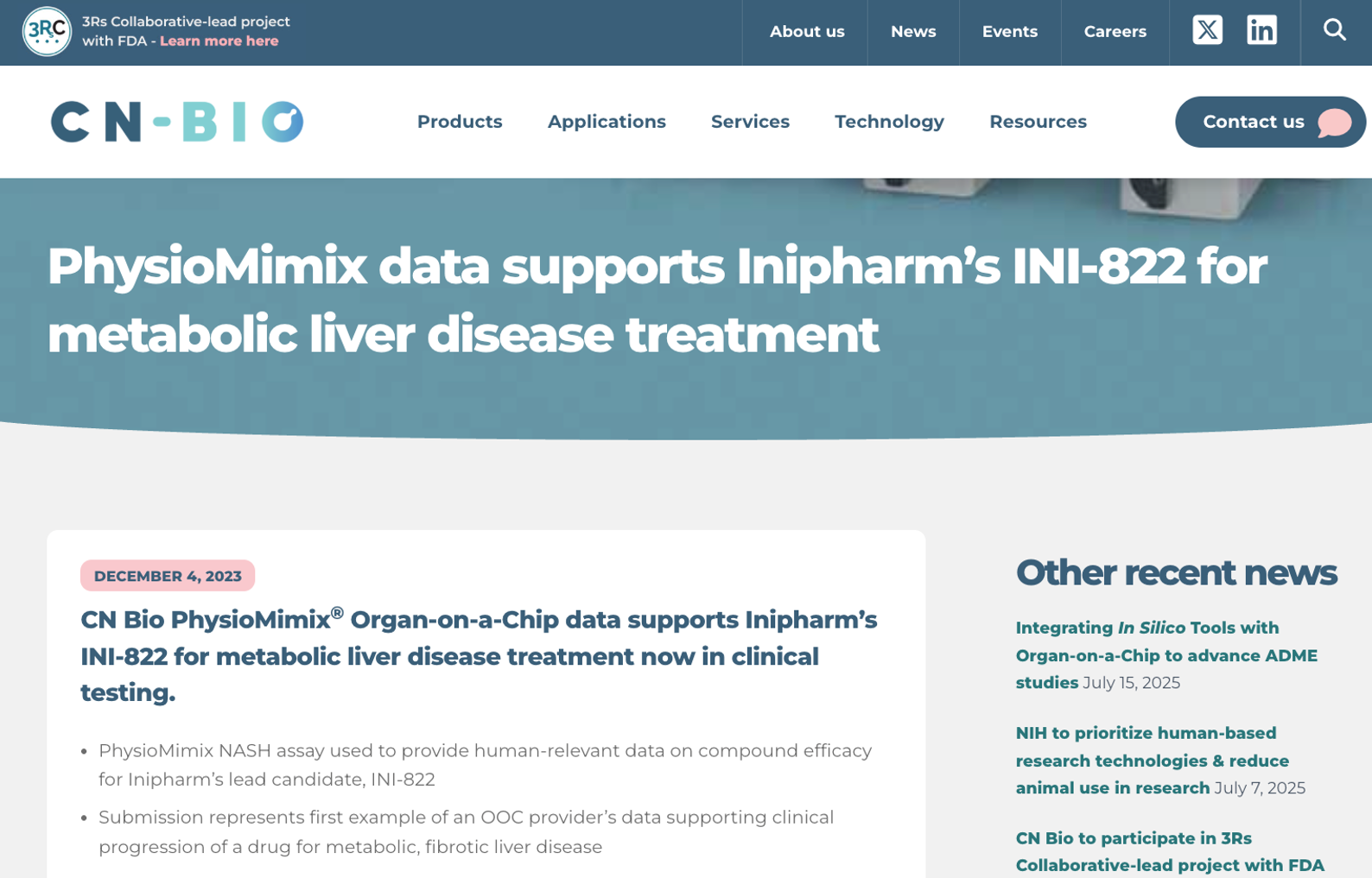 CN Bio PhysioMimix数据支持Inipharm的INI-822用于治疗代谢性肝病，获FDA审批通过进入IND