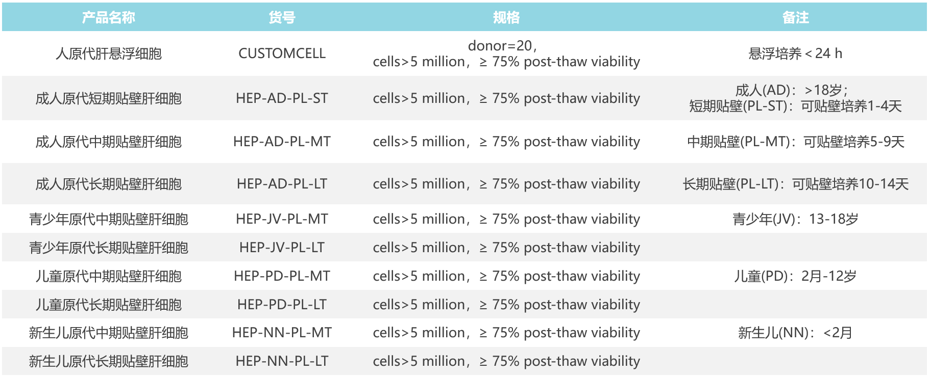 LifeNet肝实质细胞产品货号