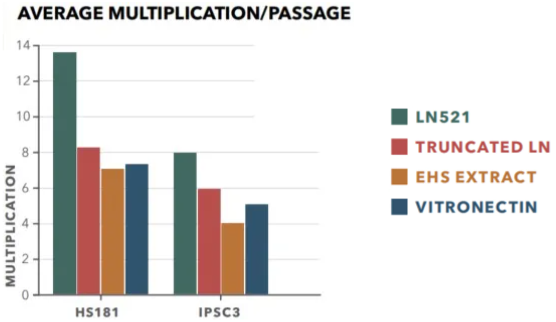 相较于其他包被基质BioLamina品牌LN521的每代次hPSC具更高增殖次数